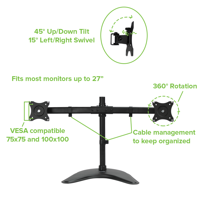 Dual LCD 2 Monitor Stand Desk Mount Adjustable Curved Free Standing up