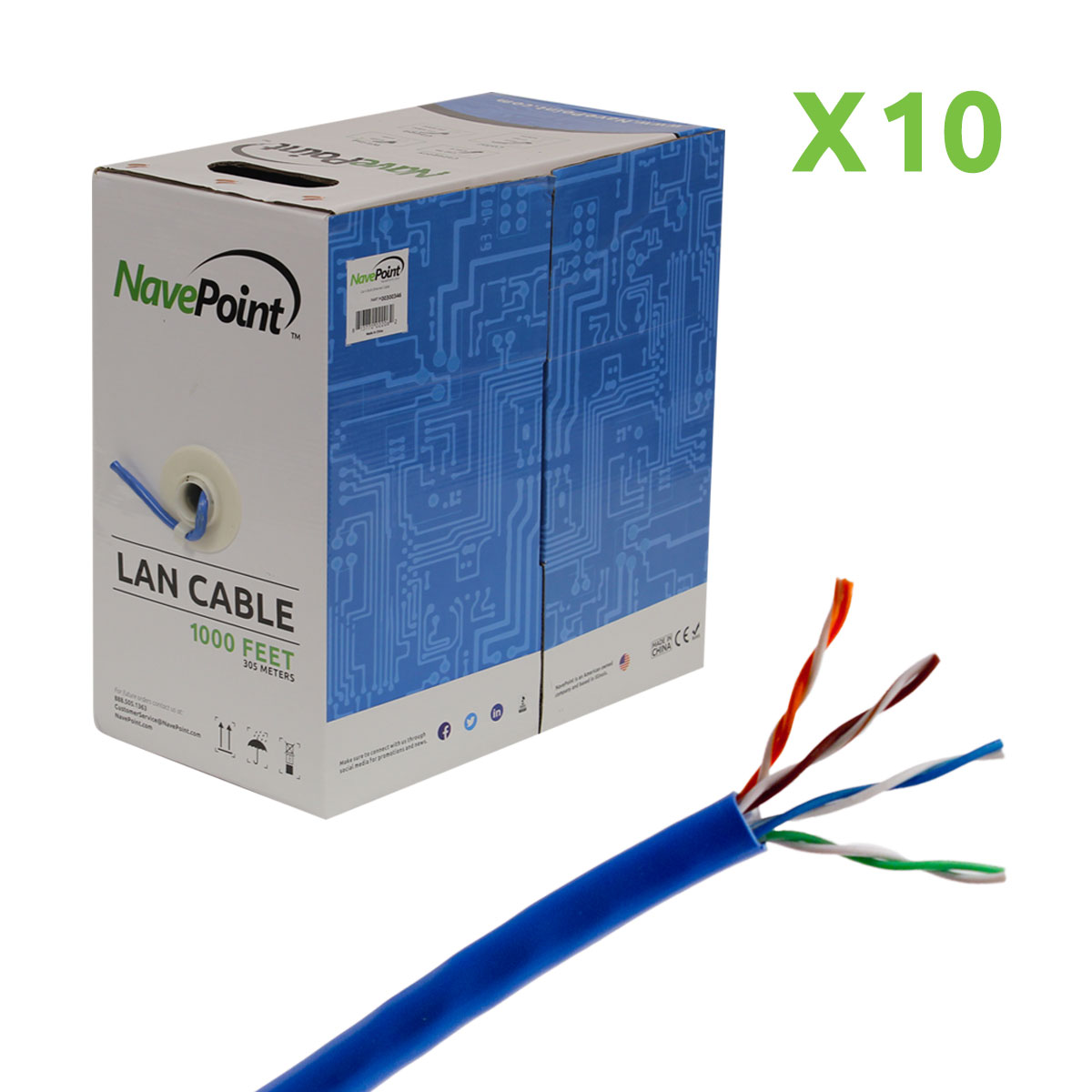 CAT5e 1000FT UTP Cable Solid 24AWG Blue Ethernet LAN Bulk Wire CAT5 ...